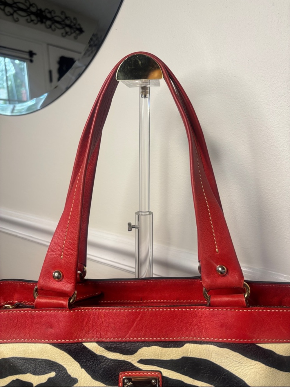 Dooney & Bourke Red Leather Trim Zebra-Print Tote Bag - Picture 7 of 16
